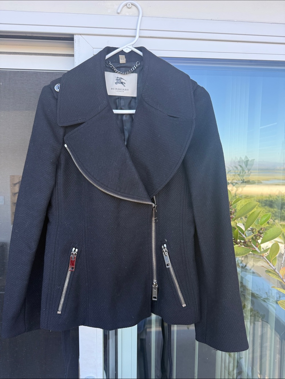 Burberry Black Asymmetrical Zip Wool-Blend Jacket